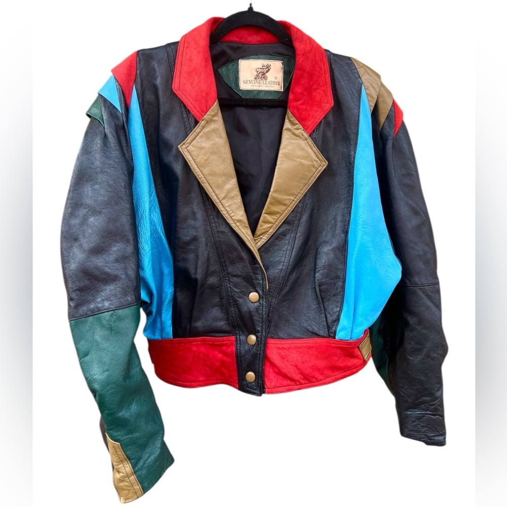 VTG Colorblock 💯% Leather Jacket - Picture 2 of 7